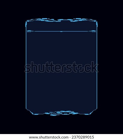 Futuristic hud vertical frame. Game ui control bar. Empty dashboard text box. Cyberpunk sci fi display vector illustration element.