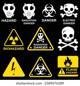 Futuristic HUD warning frame concept featuring danger zone alerts and caution symbols. High-quality vector illustration perfect for print and digital interfaces, including red borders, attention signs
