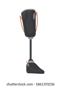 Futuristic human leg prosthesis. Metal leg implant. Isolated. Vector.