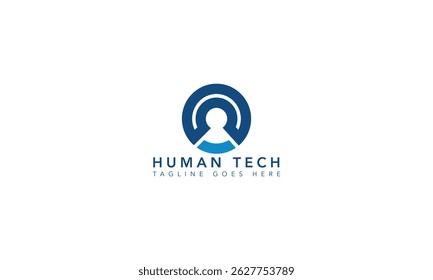 Futuristic Human Tech Logo with Digital Brain Symbol.
