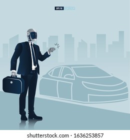 Futuristic humanoid business people with Artificial Intelligence technology concept. Robot going to work vector illustration