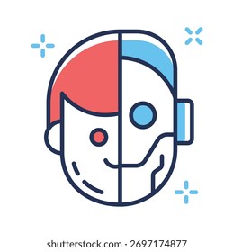 Ícone de robô humanoide futurista simbolizando inteligência artificial avançada e robótica.