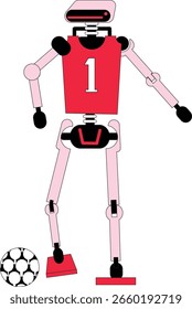 Robot humanoide futurista jugando a la Ilustración vectorial de fútbol de dibujos animados
