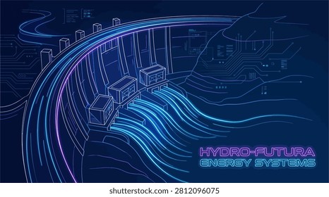 Futuristic hydro energy systems concept illustration.