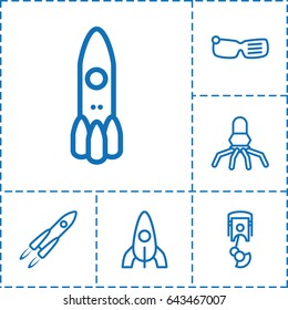 Futuristic icon. set of 6 futuristic outline icons such as rocket, robot arm