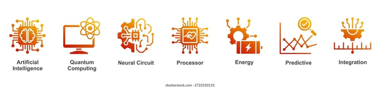 Futuristic icon set illustrating the convergence of AI, quantum computing, and advanced energy systems