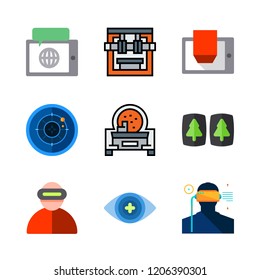 futuristic icon set. vector set about industrial robot, virtual reality, radar and d display icons set.