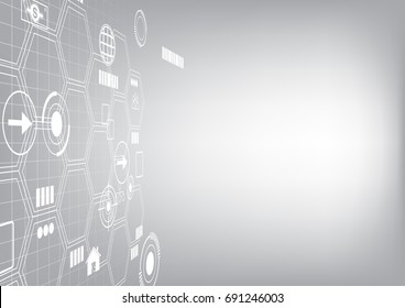 Futuristic icons on hive wall, vector technology background