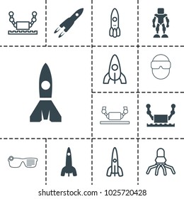Futuristic icons. set of 13 editable filled and outline futuristic icons such as robot, rocket, man in smart glasses