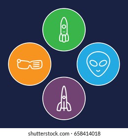 Futuristic icons set. set of 4 futuristic outline icons such as rocket, alien head