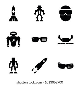 Futuristic icons. set of 9 editable filled futuristic icons such as robot, smart glasses, rocket