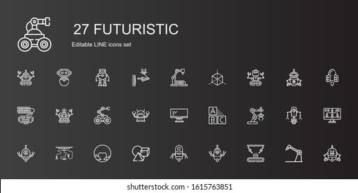 futuristic icons set. Collection of futuristic with industrial robot, robot, cubes, pluto, monitor, cube, spaceship. Editable and scalable futuristic icons.