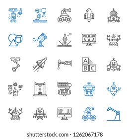 futuristic icons set. Collection of futuristic with robot, monitor, industrial robot, cubes, space shuttle, spaceship. Editable and scalable futuristic icons.