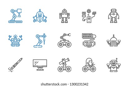 íconos futuristas. Colección de futurista con robot, monitor, barco cohete, robot industrial. Iconos futuristas editables y escalables.