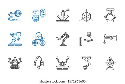 íconos futuristas. Colección de futurista con robot, robot industrial, nave espacial, cubo. Iconos futuristas editables y escalables.