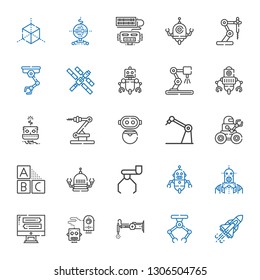 futuristic icons set. Collection of futuristic with space shuttle, industrial robot, robot, monitor, cubes, space station, cube. Editable and scalable futuristic icons.