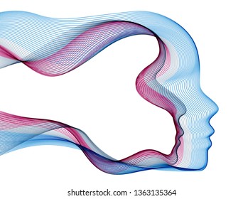 Futuristic idea of digital software soul of machine, spirit of technocratic time evolution period, human head vector illustration made of dotted particle flow array.