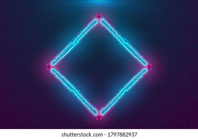 Futuristic illuminated cyberpunk hologram Rhombus. Modern Rhombus with blue hud neon effect and pink printed circuit board on digital background. Glow Design for Banner, Web. Cyber vector