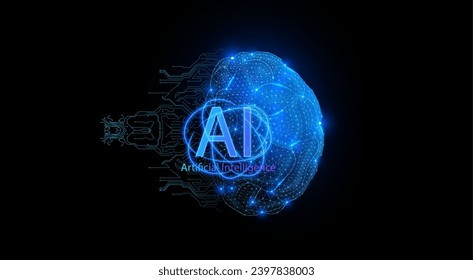 Futuristic Illustration of Artificial Intelligence Brain Concept with Digital Circuitry. AI brain circuit board icon. Vector illustration