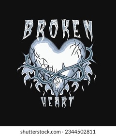 Futuristic illustration of broken heart t shirt design, vector graphic, typographic poster or tshirts street wear and Urban style	