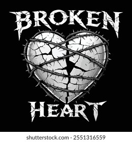 Futuristic illustration of broken heart t shirt design, vector graphic, typographic poster or tshirts street wear and Urban style, Vintage love heart, modern style vibes drawing artwork,