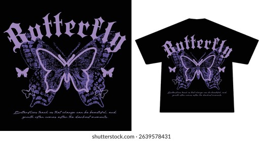 Futuristic  illustration of butterfly t shirt design, vector graphic, typographic poster or tshirts street wear and Urban style