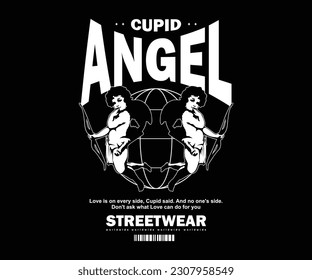 Futuristic illustration of cupid angel t shirt design, vector graphic, typographic poster or tshirts street wear and Urban style