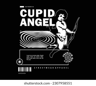 Futuristic illustration of cupid angel t shirt design, vector graphic, typographic poster or tshirts street wear and Urban style