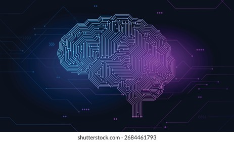 Ilustração futurista da tecnologia de circuitos cerebrais digitais com design de inteligência artificial mostrando padrão de rede neural e conceito de inovação