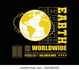 Futuristic illustration of earth t shirt design, vector graphic, typographic poster or tshirts street wear and Urban style