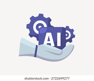A futuristic illustration featuring a vector gear, symbolizing innovation and technology, intertwined with a human hand, representing collaboration and creativity. The gear is surrounded by AI-inspired elements, highlighting the fusion of human intelligence and artificial intelligence. The image conveys a sense of cutting-edge technology and forward-thinking, perfect for representing tech companies, startups, or innovative projects. Vector Design