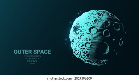 Futuristic illustration with hologram neon moon planet sketch, concept glowing icon sign on dark background. Vector digital art, technology, outer space, aliens, astronaut and cosmos concept.