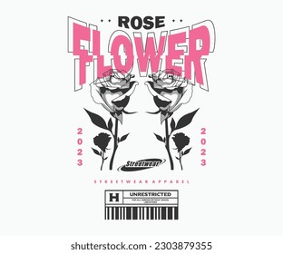  Futuristic illustration of rose flower t shirt design, vector graphic, typographic poster or tshirts street wear and Urban style