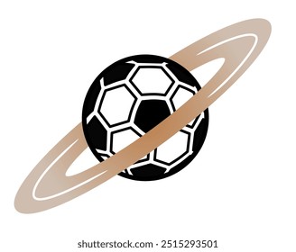 A futuristic illustration of a soccer ball surrounded by a planet ring, perfect for creating a unique and eye-catching sports logo.