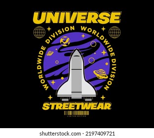 futuristic illustration of universe design, vector graphic, typographic poster or t shirts street wear and Urban style