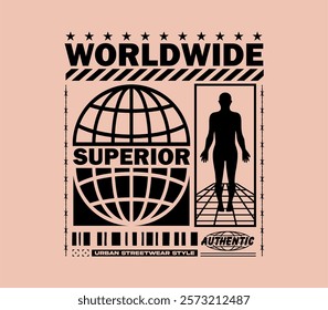 Futuristic illustration world retro t-shirt design, vector graphic illustration, for streetwear and urban style t-shirts design, hoodies, etc