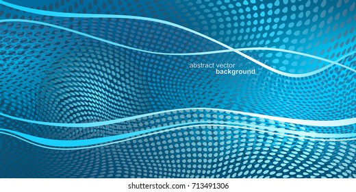 Futuristic image in the color of the sea wave. Points, lines and a ball. Vector abstract illustration.
