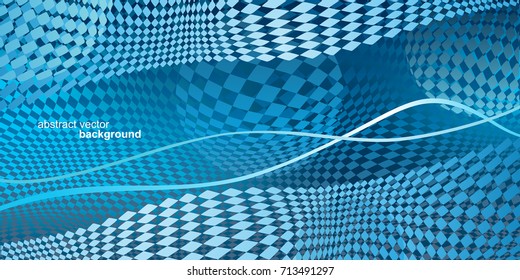 Futuristic image of a wave on a plane of squares and abstract spheres. Vector background image.