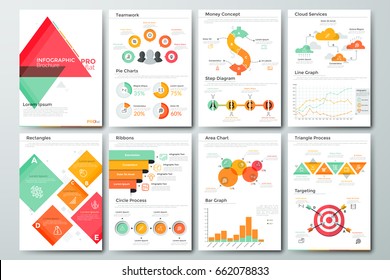 Futuristic Infographic Brochure Template. Pages With Diagrams, Bar And Line Graphs And Charts. Concept Of Statistical Data Visualization And Representation Of Information. Vector Illustration.