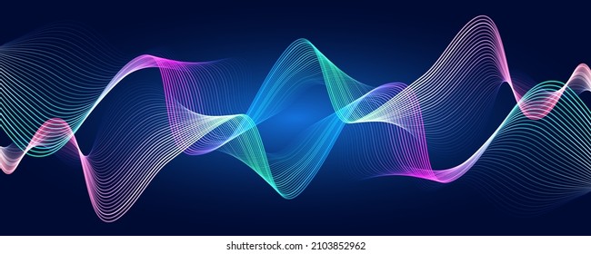 Diseño infográfico futurista. Resumen de partículas ecualizadoras que brillan por el fondo de las ondas. Concepto de tecnología 3d de Big Data.