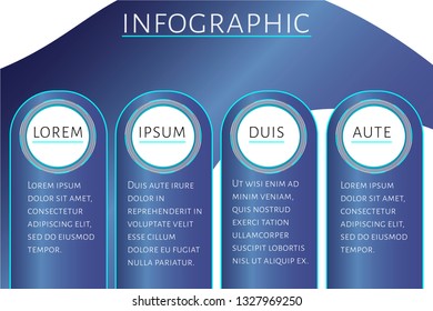 Futuristic Infographic template with 4 options (steps) and place for text. Turquoise circles template design for report, banner, workflow, business presentation. Editable vector EPS 10 illustration.