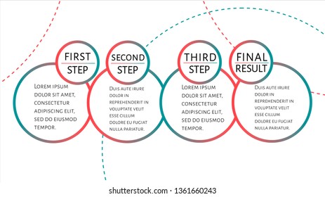 Futuristic Infographic template with 4 options (steps) and place for text. Red and green dotted circles template design for report, banner, workflow, business presentation. Vector EPS 10 illustration