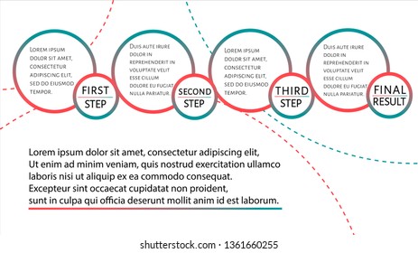 Futuristic Infographic template with 4 options (steps) and place for text. Red and green dotted circles template design for report, banner, workflow, business presentation. Vector EPS 10 illustration