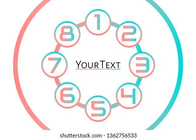 Futuristic Infographic template with 8 options (steps) and place for text. Trendy coral color circles template design for report, banner, workflow, business presentation. Vector EPS 10 illustration