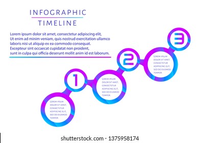 Futuristic Infographic timeline template with 3 options, steps and place for text. Modern fluid design for report, banner, workflow, business presentation. Editable vector EPS 10 illustration