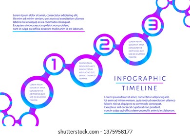 Futuristic Infographic timeline template with 3 options, steps and place for text. Modern fluid design for report, banner, workflow, business presentation. Editable vector EPS 10 illustration