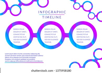 Futuristic Infographic timeline template with 3 options, steps and place for text. Modern fluid design for report, banner, workflow, business presentation. Editable vector EPS 10 illustration