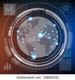 Futuristic infographics with elements of user interface HUD on dark background. Vector illustration.