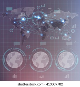 Futuristic infographics with elements of user interface HUD on dark background. Vector illustration.