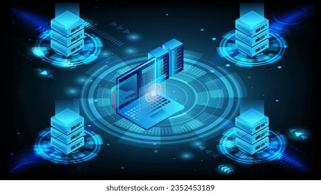 Infraestructura futurista de una ciudad inteligente. Edificios urbanos residenciales para diseño plano de innovación isométrica. Tecnología de comunicación digital.